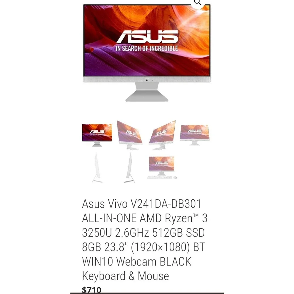 Asus Vivo V241DA DB301 All In One AMD Ryzen 3 3250U 8GB 512GB SSD 23.8 Inch